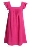 Hatley Ruffle Sleeve Cotton Gauze Shift Dress In Fuchsia Fedora