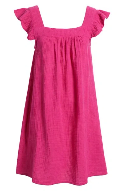 Hatley Ruffle Sleeve Cotton Gauze Shift Dress In Fuchsia Fedora
