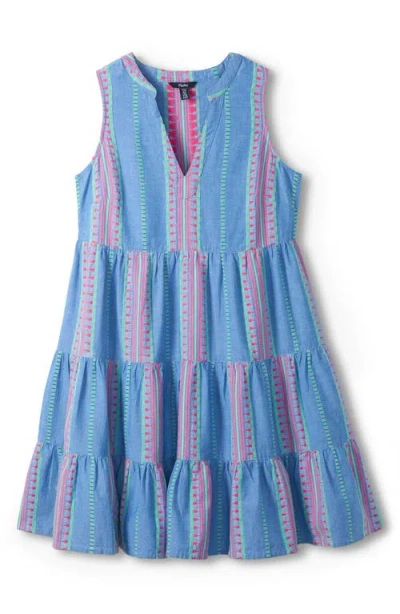 Hatley Savannah Embroidered Stripe Cotton Chambray Dress In Blue