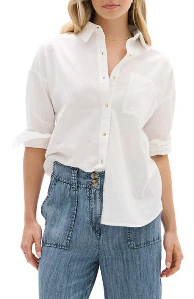 Hatley Semi Sheer Cotton Button-up Top In White
