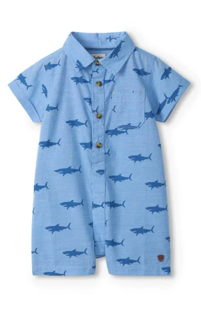 Hatley Babies'  Shark Print Cotton Polo Romper In Blue