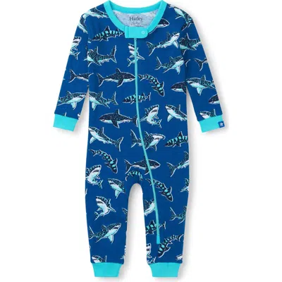 Hatley Babies'  Shark Print Organic Cotton Zip Romper In Multi