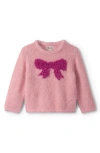 Hatley Shiny Intarsia Bow Fuzzy Knit Sweater In Pink