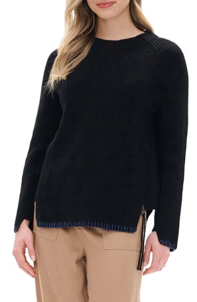 Hatley Side Zip Raglan Sweater In Black