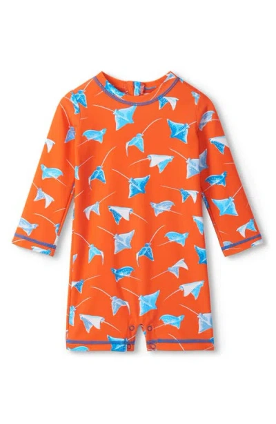 Hatley Babies'  Sting Rays Long Sleeve One-piece Rashguard Swimsuit In Orange