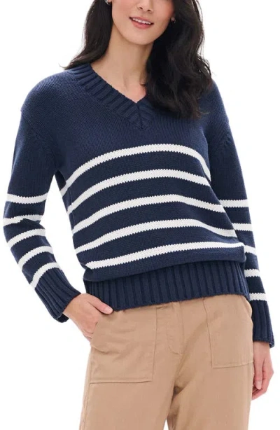 Hatley Stripe Cotton & Cashmere V-neck Sweater In Blue