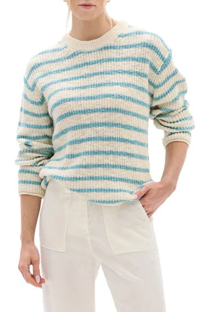 Hatley Stripe Crewneck Cotton Sweater In White