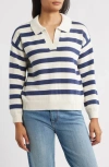 Hatley Stripe Johnny Collar Sweater In Blue