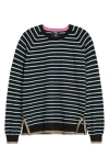 Hatley Stripe Raglan Sleeve Cotton & Cashmere Sweater In Black