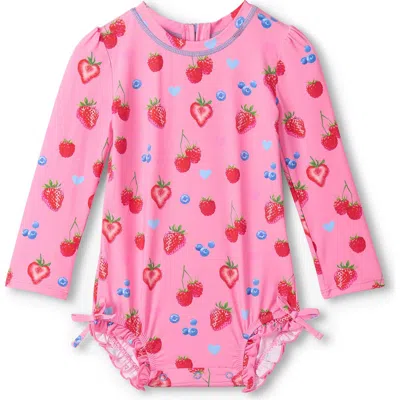 Hatley Babies'  Summer Berries One-piece Rashguard Swimsuit In Pink