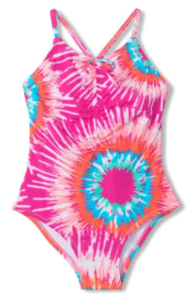 Hatley Kids'  Sunburst Ruched Tie Dye One-piece Swimsuit In White