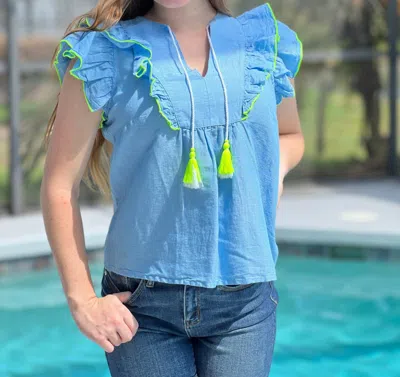 Hatley The Alexa Popover Top In Ticking In Blue