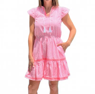 Hatley The Layla Flutter Sleeve Dress In Neon Pink Stripes