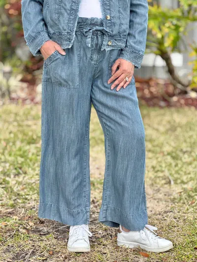 Hatley Tie Front Wide Leg Pants In Blue Acid Rinse