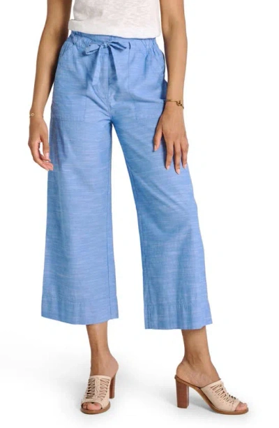 Hatley Tie Waist Wide Leg Linen & Cotton Crop Pants In Blue