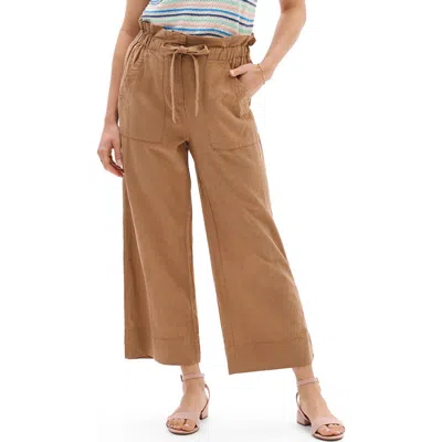 Hatley Tigers Eye Drawstring Linen Blend Wide Leg Pants In Brown