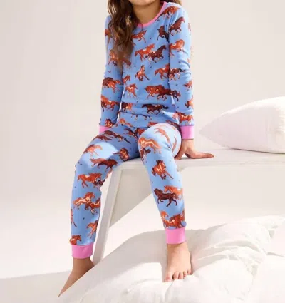 Hatley Kids' Tinsel Horses Cotton Pajama Set In Blue