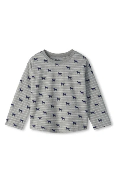 Hatley Babies'  Tiny Pup Stripe Long Sleeve Cotton T-shirt In Gray