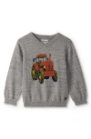 Hatley Tractor V-neck Cotton Intarsia Sweater In Gray