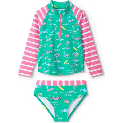 Hatley Kids'  Tropical Escape Long Sleeve Rashguard Two-piece Swimsuit In Multi