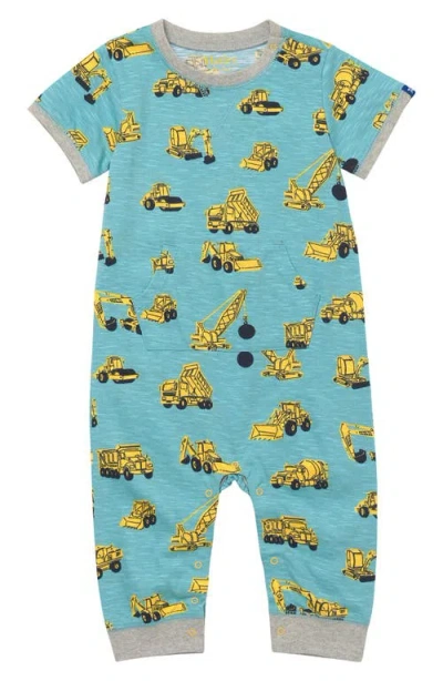 Hatley Babies'  Under Construction Cotton Jersey Romper In Milky Blue