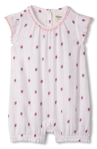 Hatley Babies'  Yummy Pops Flutter Sleeve Cotton Romper In Strawberry Cream
