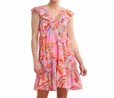 Hatley Zoe Ruffle Sleeve Dress In Blooming Palms In Pink