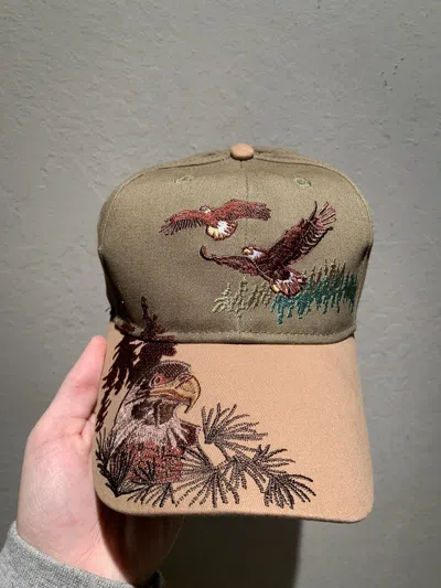 Pre-owned Hats Vintage Polar Usa Bald Eagle Embroidered Strapback Hat In Olive/brown/green