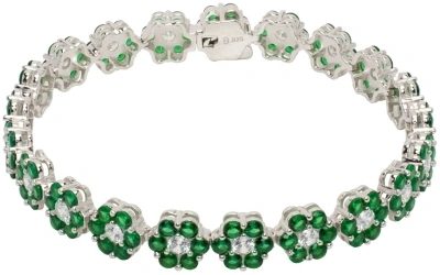 Hatton Labs Silver & Green Daisy Tennis Bracelet In Silver / Green