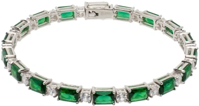 Hatton Labs Silver & Green Emerald Cut Tennis Bracelet In Silver / Green