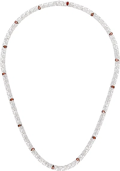 Hatton Labs Silver & Red Drop Tennis Chain Necklace In White / Red