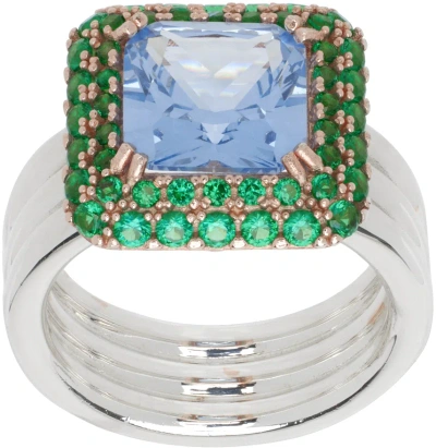 Hatton Labs Silver & Rose Gold Crown Ring In Silver / Green Blue