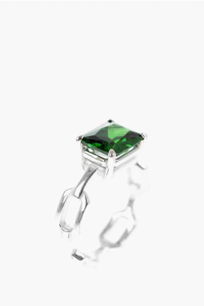 Hatton Labs Silver Solitaire Ring With Zircon In Green