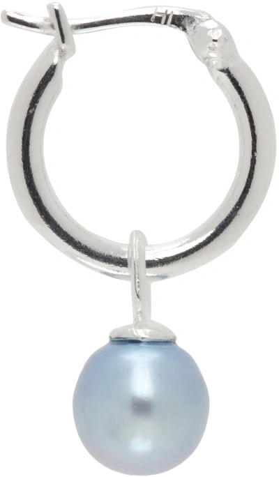 Hatton Labs Ssense Exclusive Silver & Blue Pearl Hoop Single Earring In Silver / Blue