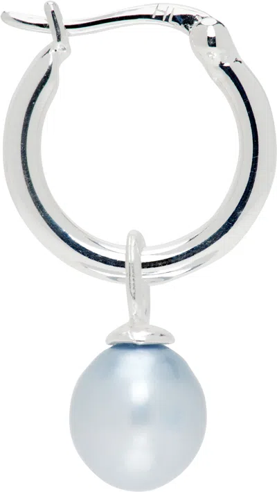 Hatton Labs Ssense Exclusive Silver Pearl Hoop Single Earring In Silver / Blue
