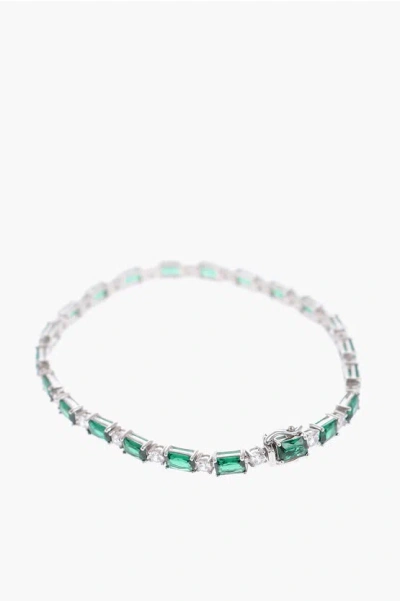 Hatton Labs Sterling Silver Tennis Bracelet With Zircons In Green