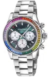 Haurex Italy:arcobaleno 316l Stainless Steel Case, Multi Colored Bezel, Black Dial, Stainless Steel Bracele In Neutral