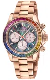 Haurex Italy:arcobaleno Ss/iprg Case, Multi Colored Bezel, Black Dial, Ss/iprg Bracelet Watch In Gold