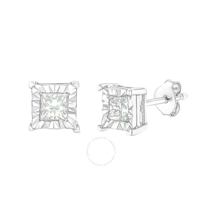 Haus Of Brilliance .925 Sterling Silver 1 1/4 Cttw Miracle Set Princess-cut Diamond Solitaire Stud E In White
