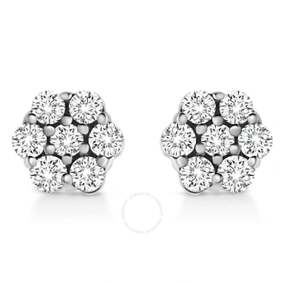 Haus Of Brilliance .925 Sterling Silver 1.0 Cttw Lab Grown Brilliant Round Cut Diamond Floral Cluste In White