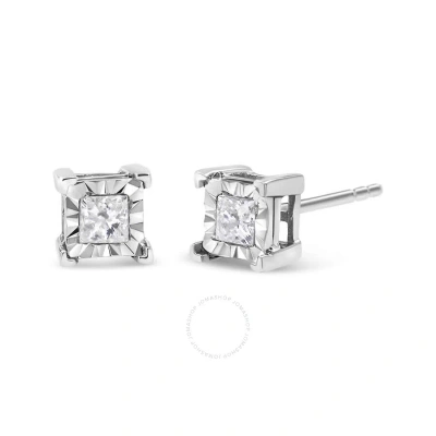 Haus Of Brilliance .925 Sterling Silver 1.0 Cttw Miracle Set Princess-cut Diamond Solitaire Stud Ear In White