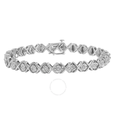 Haus Of Brilliance .925 Sterling Silver 1/10 Cttw Miracle-set Round-cut Diamond "x" Link Tennis Brac In White