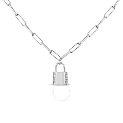 Haus Of Brilliance .925 Sterling Silver 1/10 Cttw Round Diamond Lock Pendant 16" Paperclip Chin Neck In White