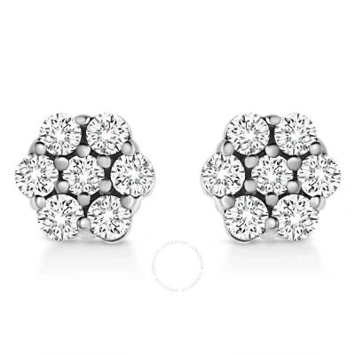 Haus Of Brilliance .925 Sterling Silver 1/2 Cttw Lab Grown Brilliant Round Cut Diamond Floral Cluste In White