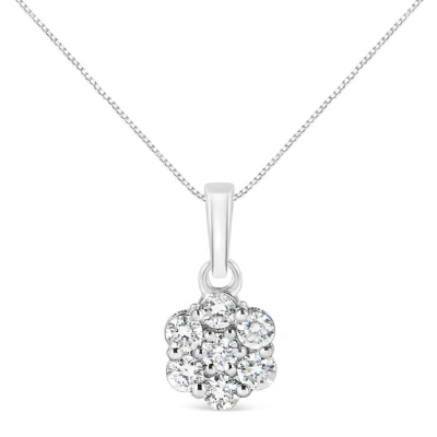 Haus Of Brilliance .925 Sterling Silver 1/2 Cttw Lab-grown Diamond 7 Stone Floral Cluster 18" Pendan In White