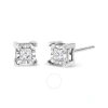 HAUS OF BRILLIANCE HAUS OF BRILLIANCE .925 STERLING SILVER 1/2 CTTW MIRACLE SET PRINCESS-CUT DIAMOND SOLITAIRE STUD EAR
