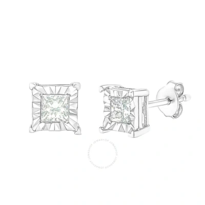 Haus Of Brilliance .925 Sterling Silver 1/2 Cttw Miracle Set Princess-cut Diamond Solitaire Stud Ear In White