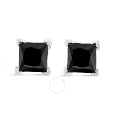 Haus Of Brilliance .925 Sterling Silver 1/2 Cttw Princess Cut Treated Black Diamond Screw-back 4-prong Classic Stud Ear In White