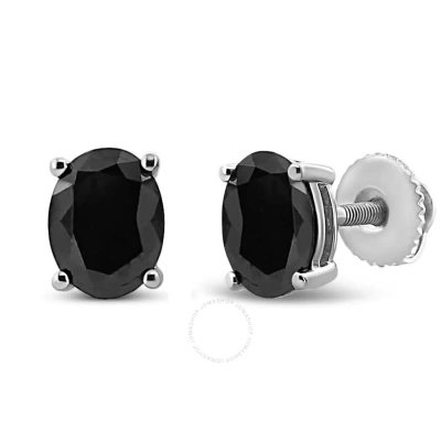 Haus Of Brilliance .925 Sterling Silver 1/2 Cttw Prong Set Treated Black Oval Diamond Stud Earring ( In White
