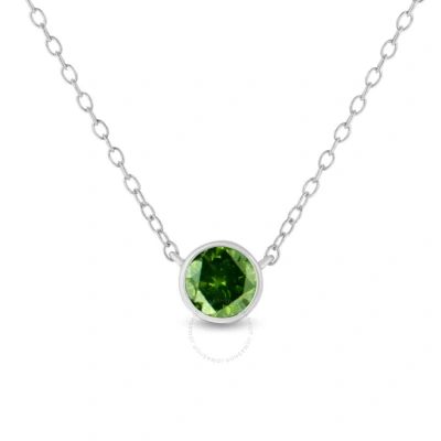Haus Of Brilliance .925 Sterling Silver 1/2 Cttw Treated Green Diamond Bezel Solitaire 18" Pendant N In White